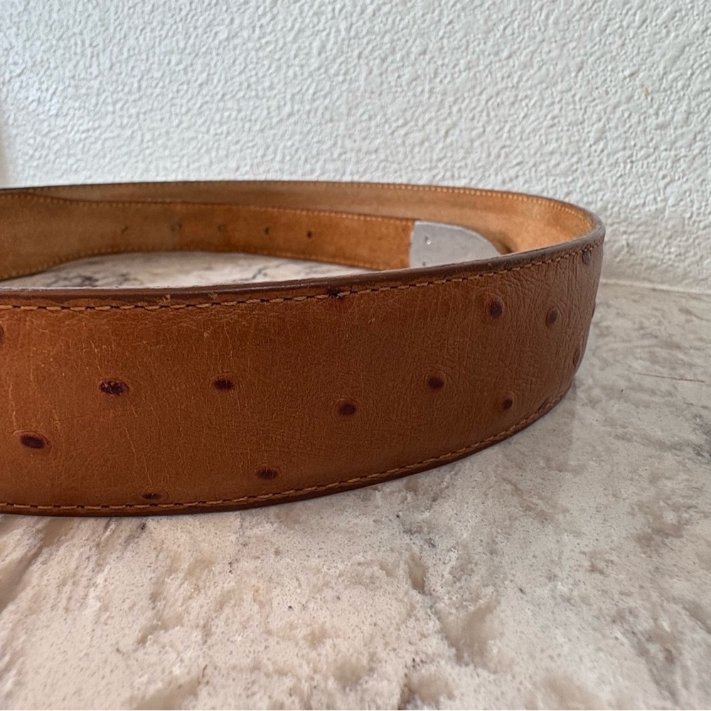 Tony Lama Brown Leather Belt with Gold Buckle - Picture 3 of 5